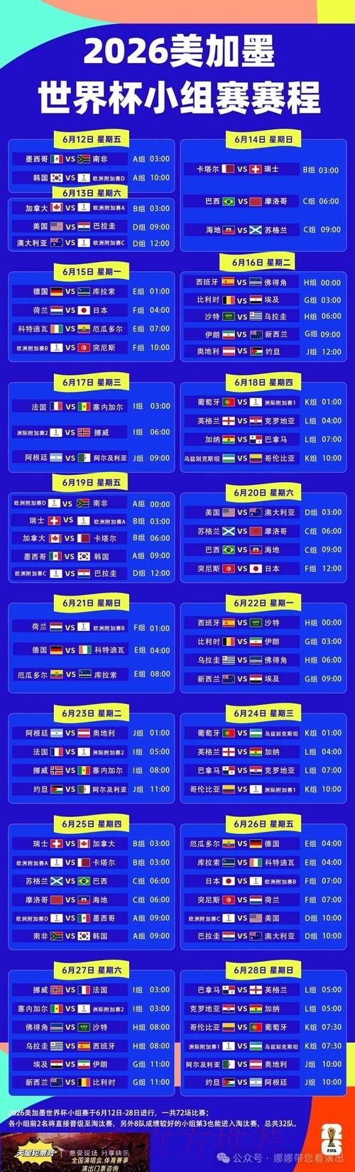 2026世界杯每日赛程高清版完整安排免费观看